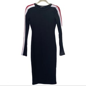 Zara Black Midi Dress with Red and White Stripes
